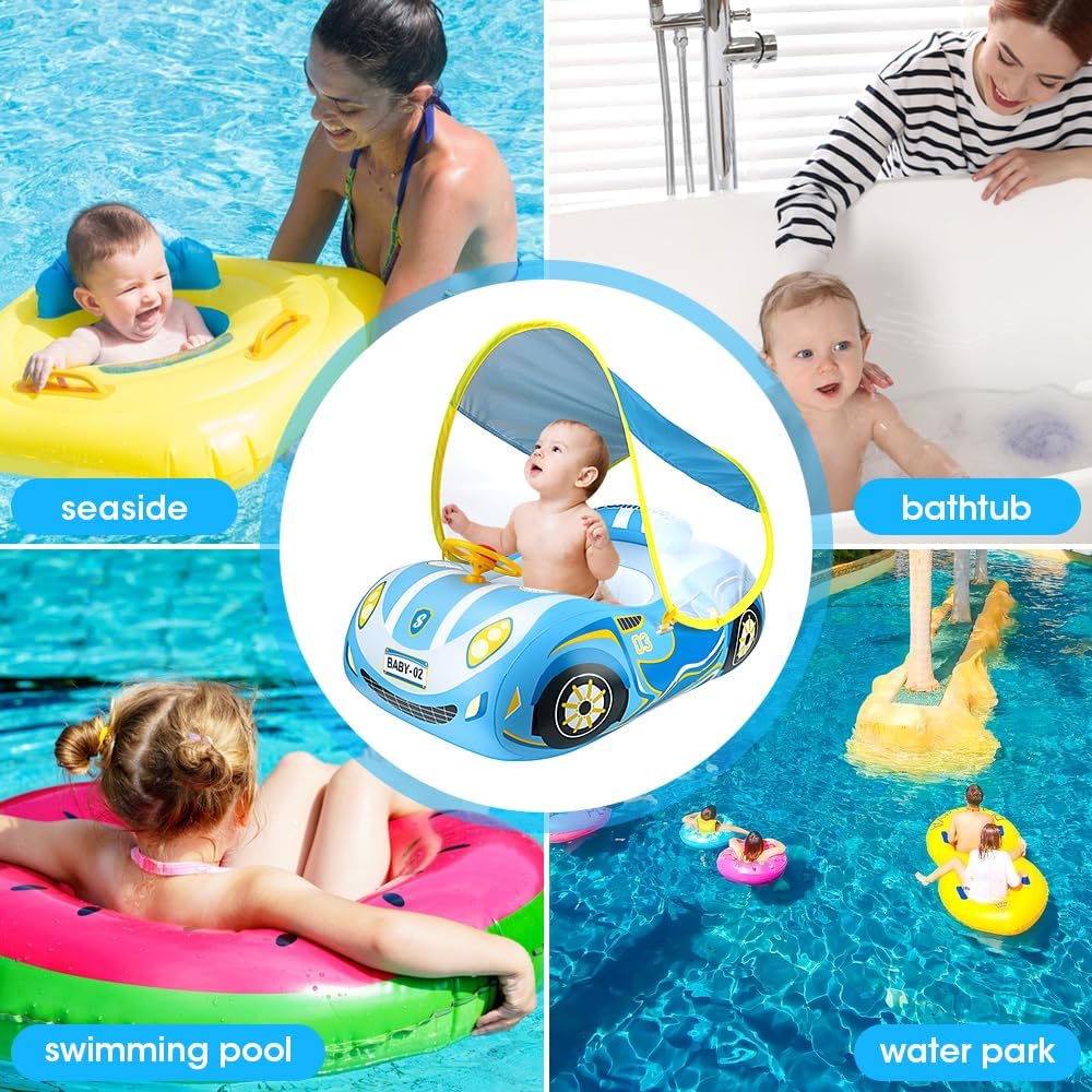 Baby Schwimmring mit Sonnendach, Baby Schwimmring Aufblasbarer, UPF50+ Sonnenschutz, für Pool Party