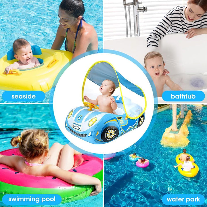 Baby Schwimmring mit Sonnendach, Baby Schwimmring Aufblasbarer, UPF50+ Sonnenschutz, für Pool Party