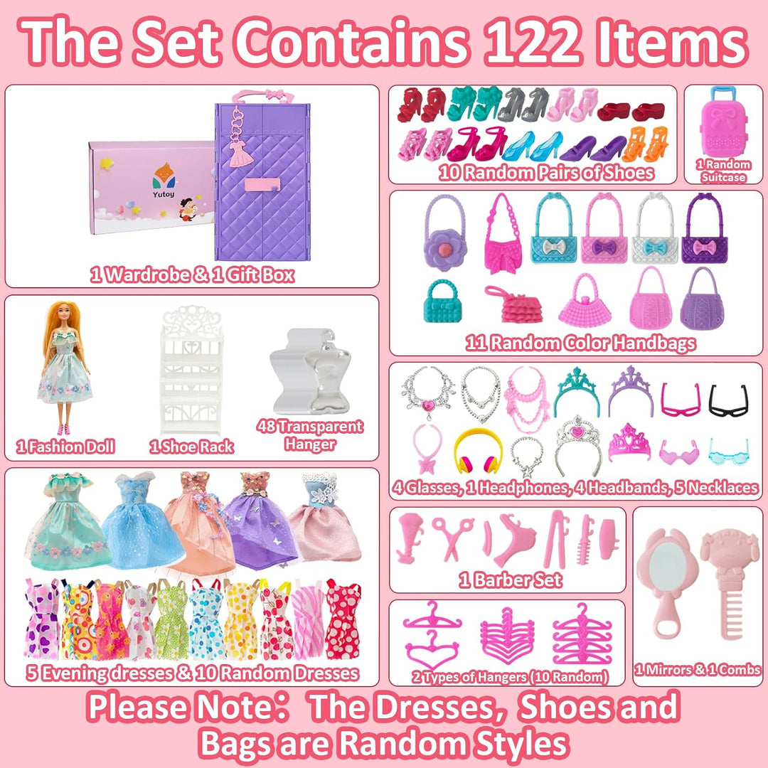 Puppen Kleiderschrank Set 63 Zubehör, für 11,5 Zoll Mädchen Puppen, für Puppe Kleidung, Einschliessl