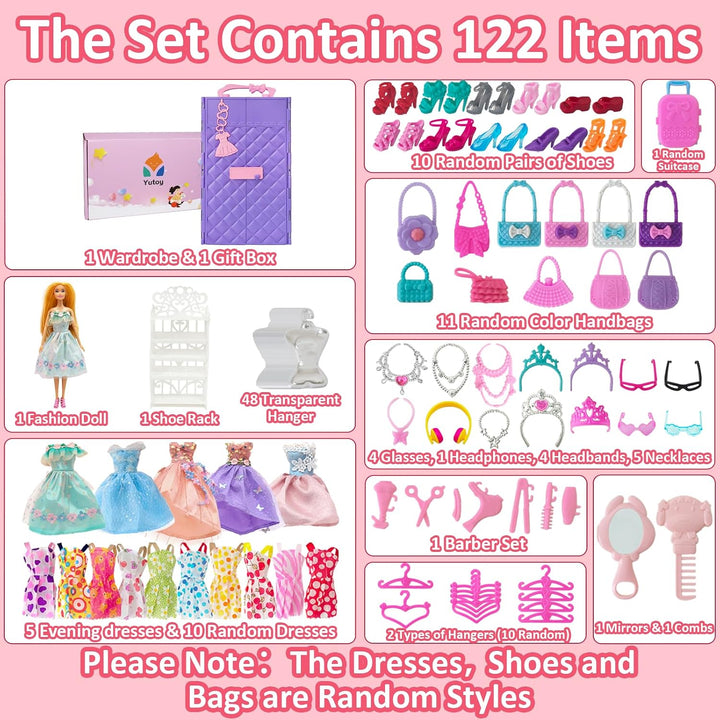 Puppen Kleiderschrank Set 63 Zubehör, für 11,5 Zoll Mädchen Puppen, für Puppe Kleidung, Einschliessl