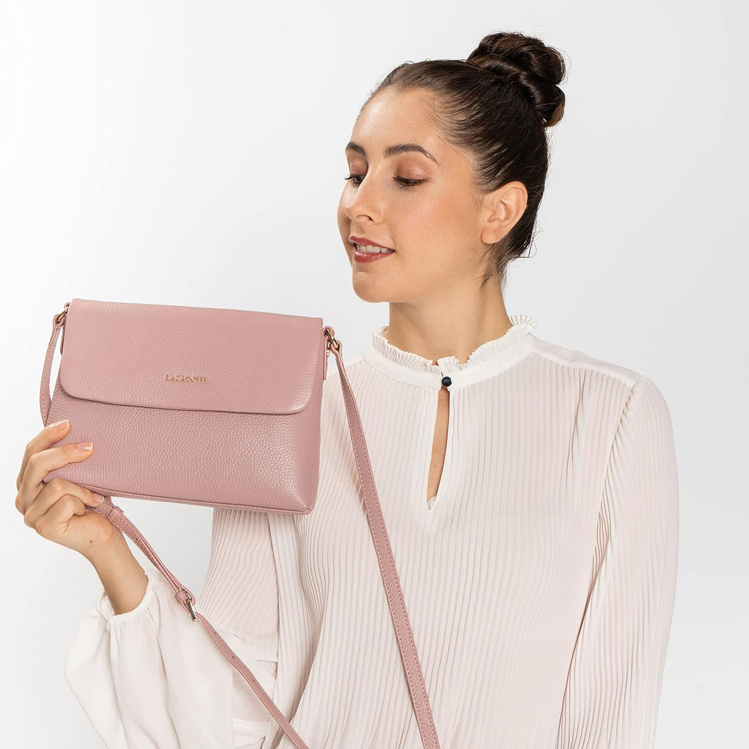 Lazarotti Bologna Leder Umhängetasche Damen | verstellbarer Schulterriemen | mittelgrosse Crossbody