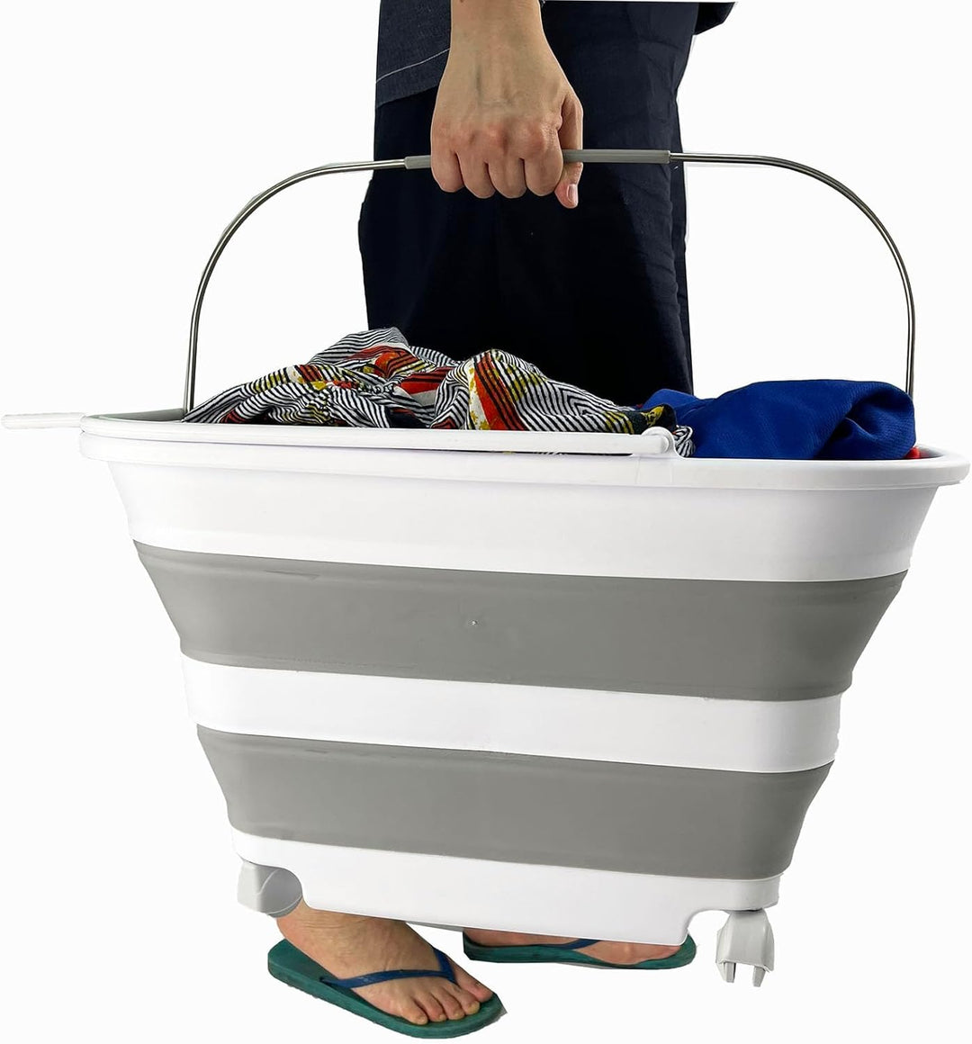 SAMMART 35L Zusammenklappbarer Wäschekorb aus Kunststoff mit Griff und Rollen–faltbarer Pop-Up-Aufbe