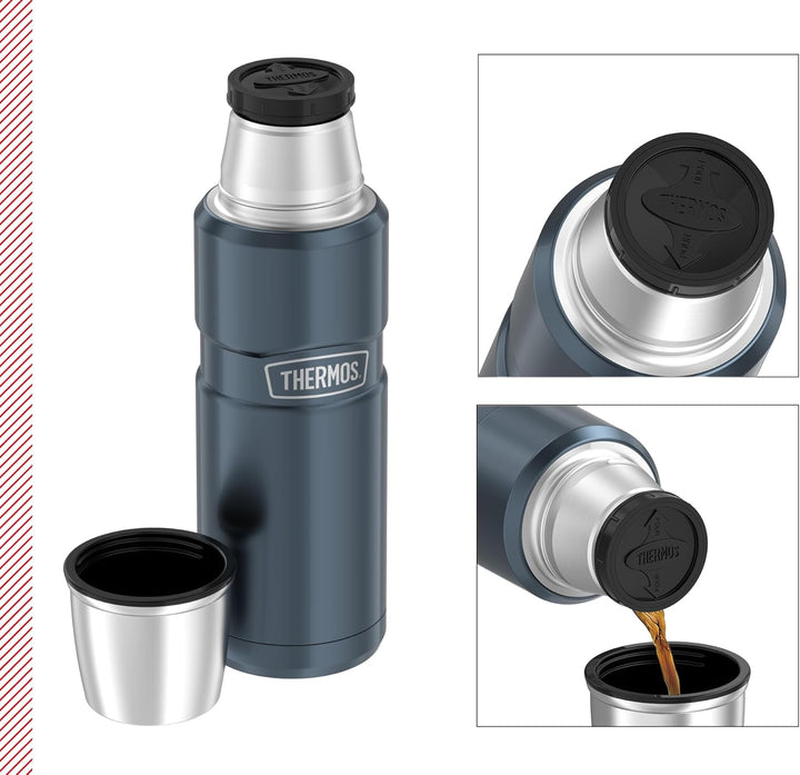 THERMOS STAINLESS KING Thermosflasche ice grey 0,47l - Edelstahl, absolut dicht, mit Trinkbecher, 12