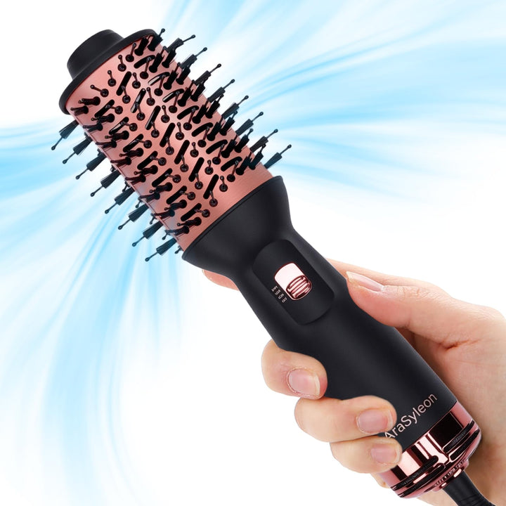 Reise Warmluftbürste, Föhnbürste mit 3 Temperaturstufen für Glätten & Locken, Leicht (275g) Dual Vol