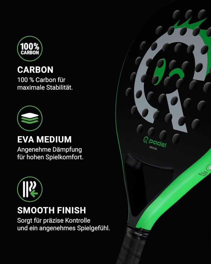 Q Padel K100 Kinder Padel Schläger 300g – Ultraleichtes Carbon Racket für Einsteiger, modernes Desig