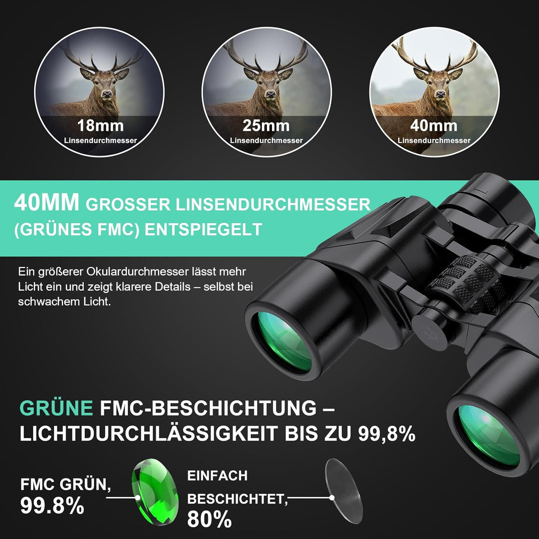 Fernglas mit 6-16 x 40 Zoom für Erwachsene, leistungsstarkes Militär-Fernglas für Vogelbeobachtung,