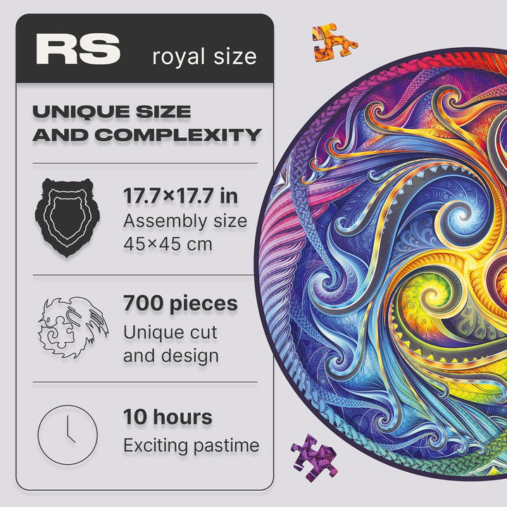 UNIDRAGON Original Holzpuzzle — Mandala Spiral Incarnation, 700 Teile, Royal Grösse 17.7 x 17.7 Zoll