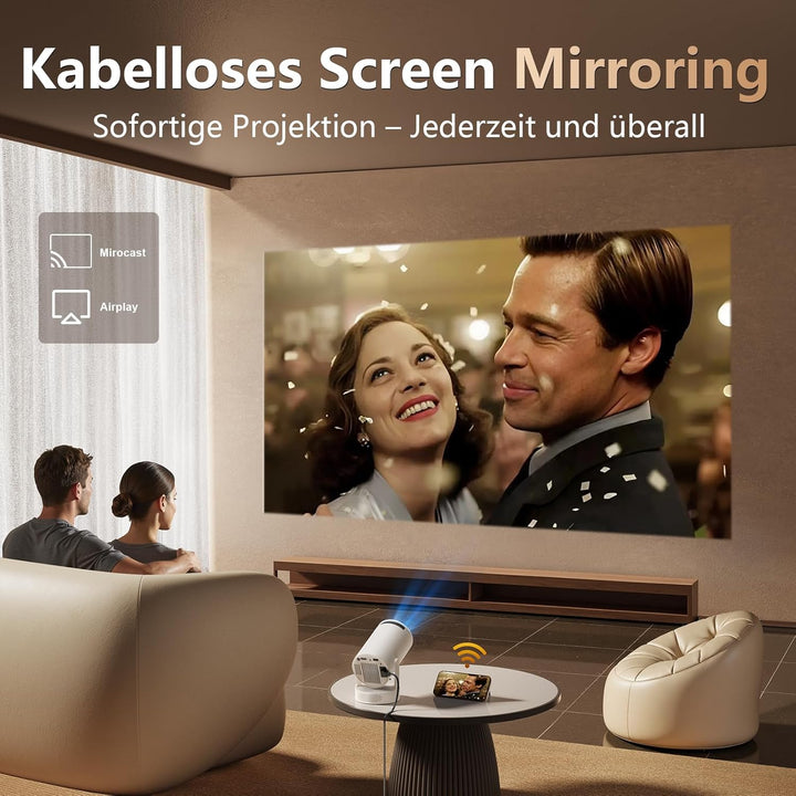 Smart Mini Beamer, Upgraded Hi-Fi Mini-Projektor mit 4K-1080P-Unterstützung, 300 ANSI-Lumen, WIFI6 &