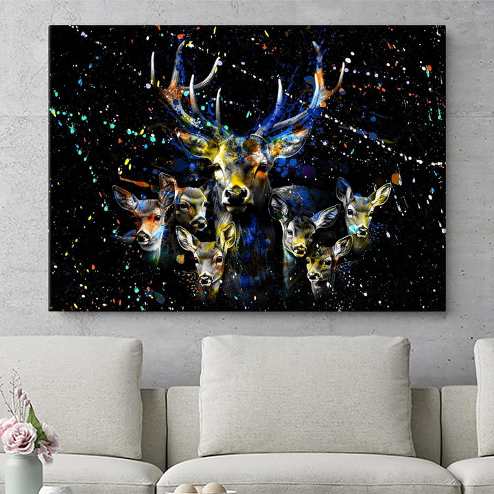 Artmazing | Hirschfamilie Bild bunt | Poster &amp; Kunstdrucke | Bild Hirsch bunt | Pop Art Bilder | S A