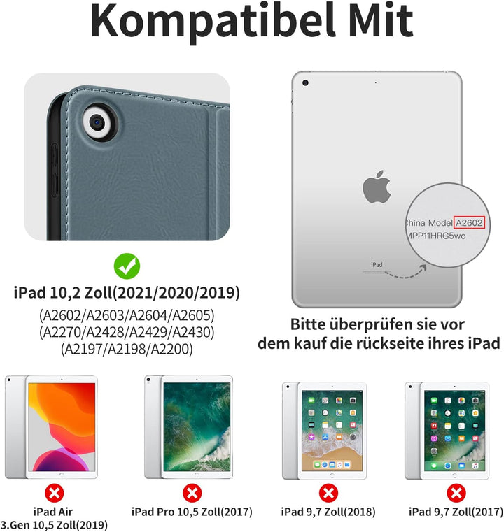 HOLIMET Hülle für iPad 9. Generation (2021) mit Stifthalter, iPad 8/7. Generation (2020/2019) PU-Led