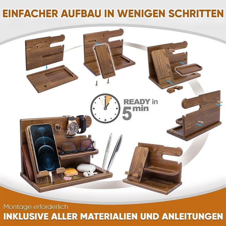 TESLYAR Holz Telefon Dockingstation & Schreibtisch Organizer Holz mit Handyständer Beige für Büro Au