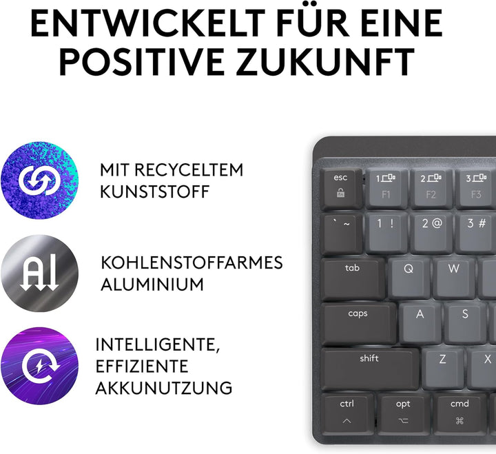 Logitech MX Mechanical Mini für Mac, Kabellose Tastatur mit Beleuchtung, Flache Tasten, Taktile leis