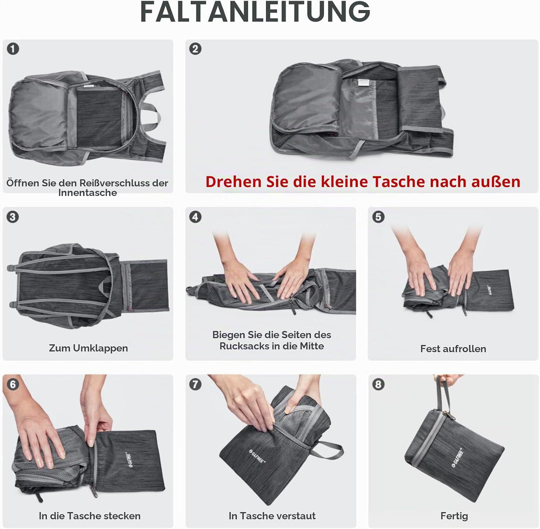 G4Free Wanderrucksack, 10 l, klein, für Reisen, Wandern, Tagesrucksack, leicht, verstaubar Schwarz 1