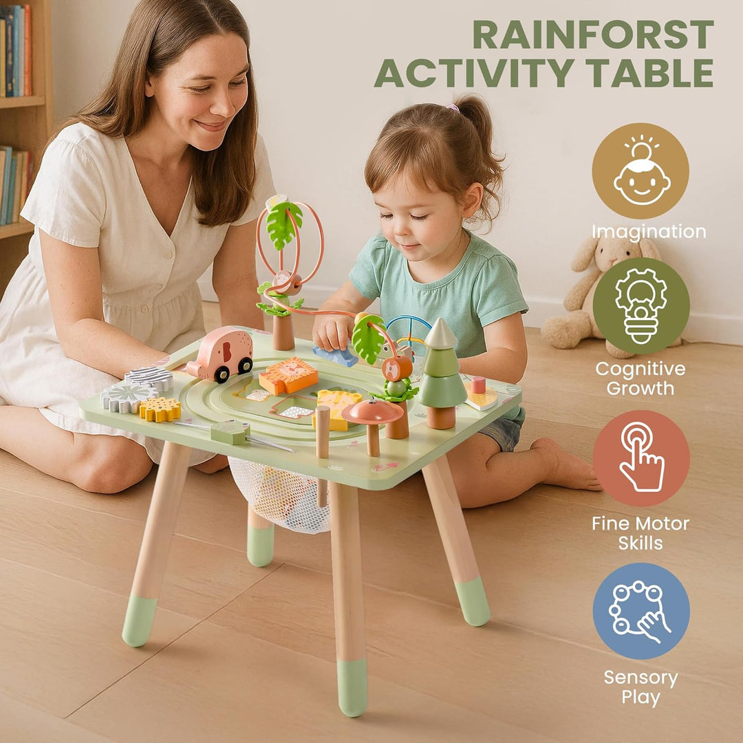 ROBUD Montessori Aktivitätstisch aus Holz, 10-in-1 Lernspielzeug für Kinder ab 18 Monaten, Eburtstag