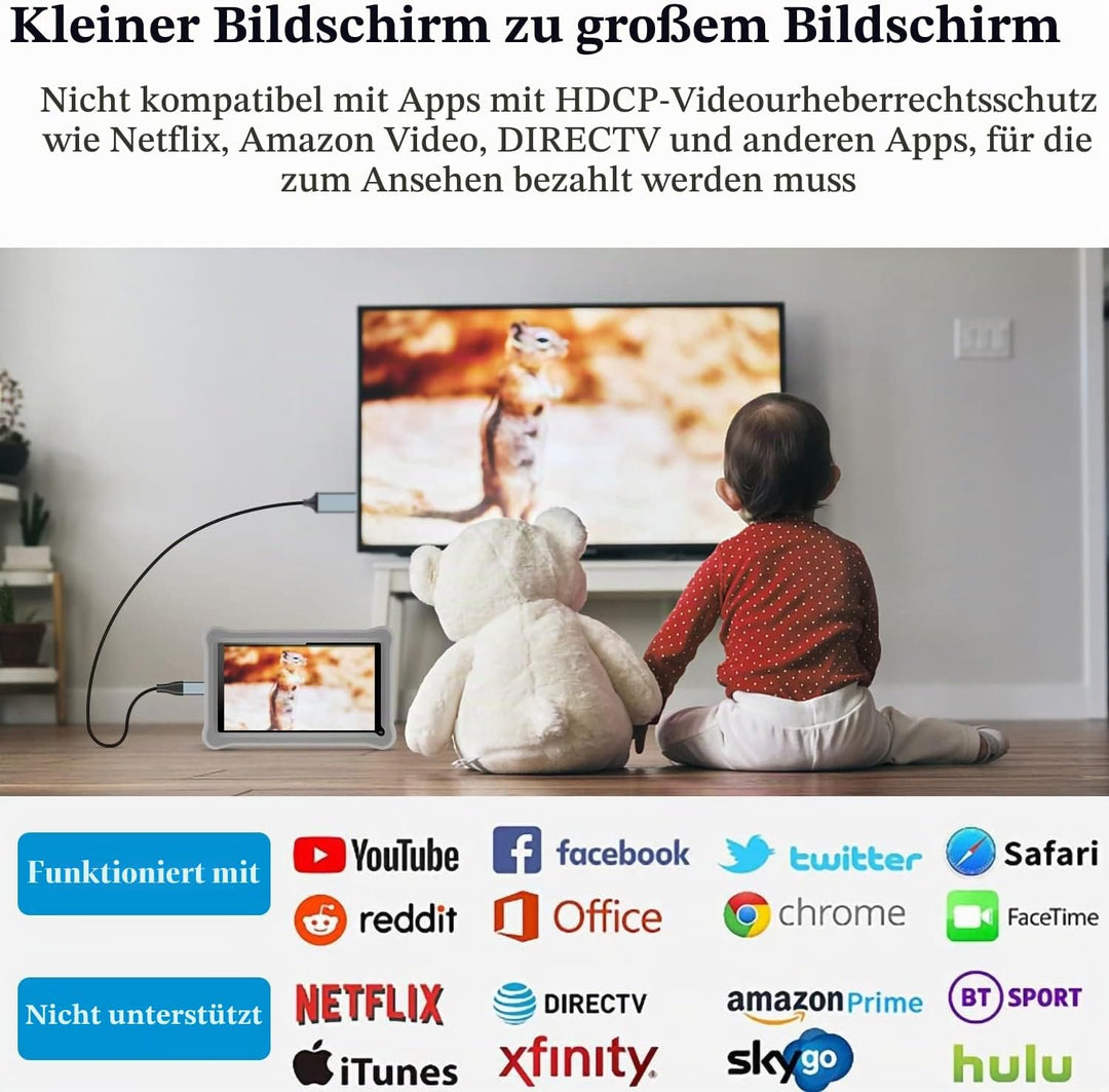 HDMI-Kabel für iPhone, HDMI-Konverter-Kabel, zur Übertragung von i-Phone, i-Pad oder i-Pod auf TV, H
