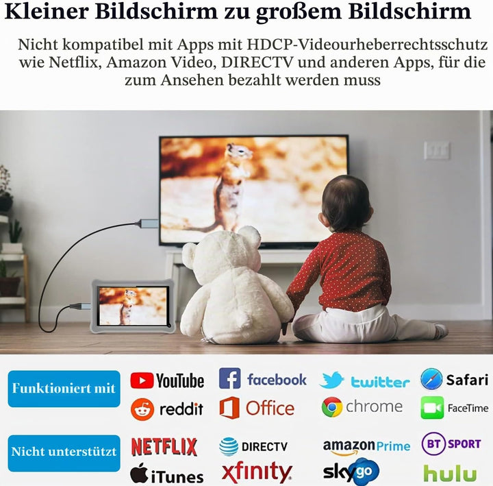 HDMI-Kabel für iPhone, HDMI-Konverter-Kabel, zur Übertragung von i-Phone, i-Pad oder i-Pod auf TV, H