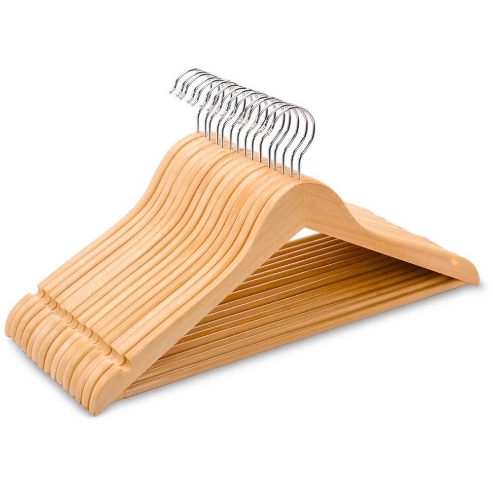 Amber Home 10 Stück 44,5cm Natürliche Kleiderbügel aus Holz mit Stange und Nut, Robust Aufhänger für