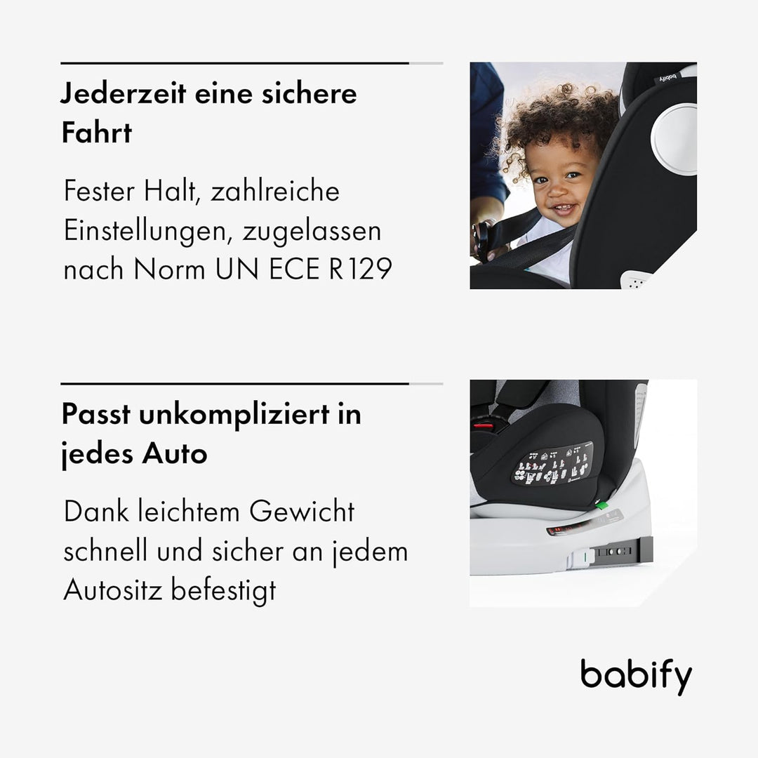 Babify Onboard Autositz für Babys und Kinder, 0 Monate - 12 Jahre, verstellbar 360, tragbarer und si