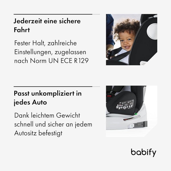Babify Onboard Autositz für Babys und Kinder, 0 Monate - 12 Jahre, verstellbar 360, tragbarer und si