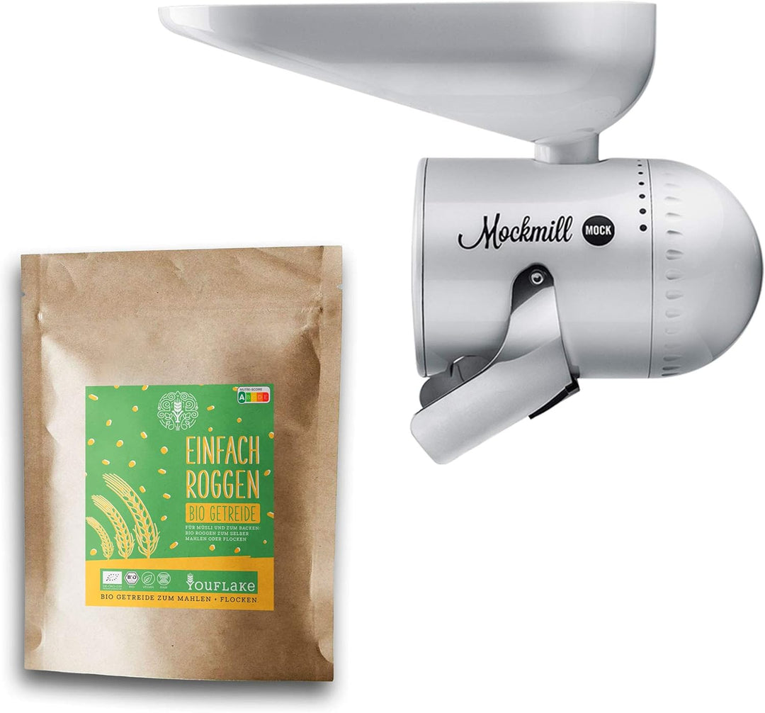Mockmill Mahlaufsatz für KitchenAid | frisches Mehl | Made in Germany |+ 2,5 kg Bio Roggen Mockmill