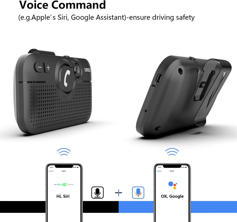 SUNITEC Freisprecheinrichtung für Auto,Bluetooth 5.0,Unterstützt GPS,Siri,Musik,Auto Power On,Google