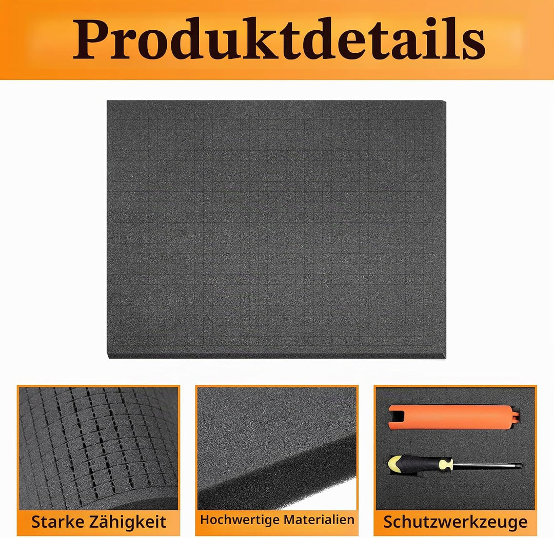 Rasterschaumstoff Würfelschaum -4 Stück 300 x 300 x 2.5 mm/4 Stück 300 x 300 x 10mm- Werkzeugkoffer