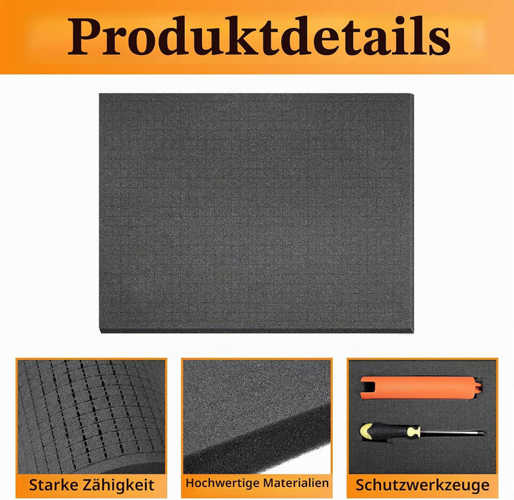 Rasterschaumstoff Würfelschaum -4 Stück 300 x 300 x 2.5 mm/4 Stück 300 x 300 x 10mm- Werkzeugkoffer