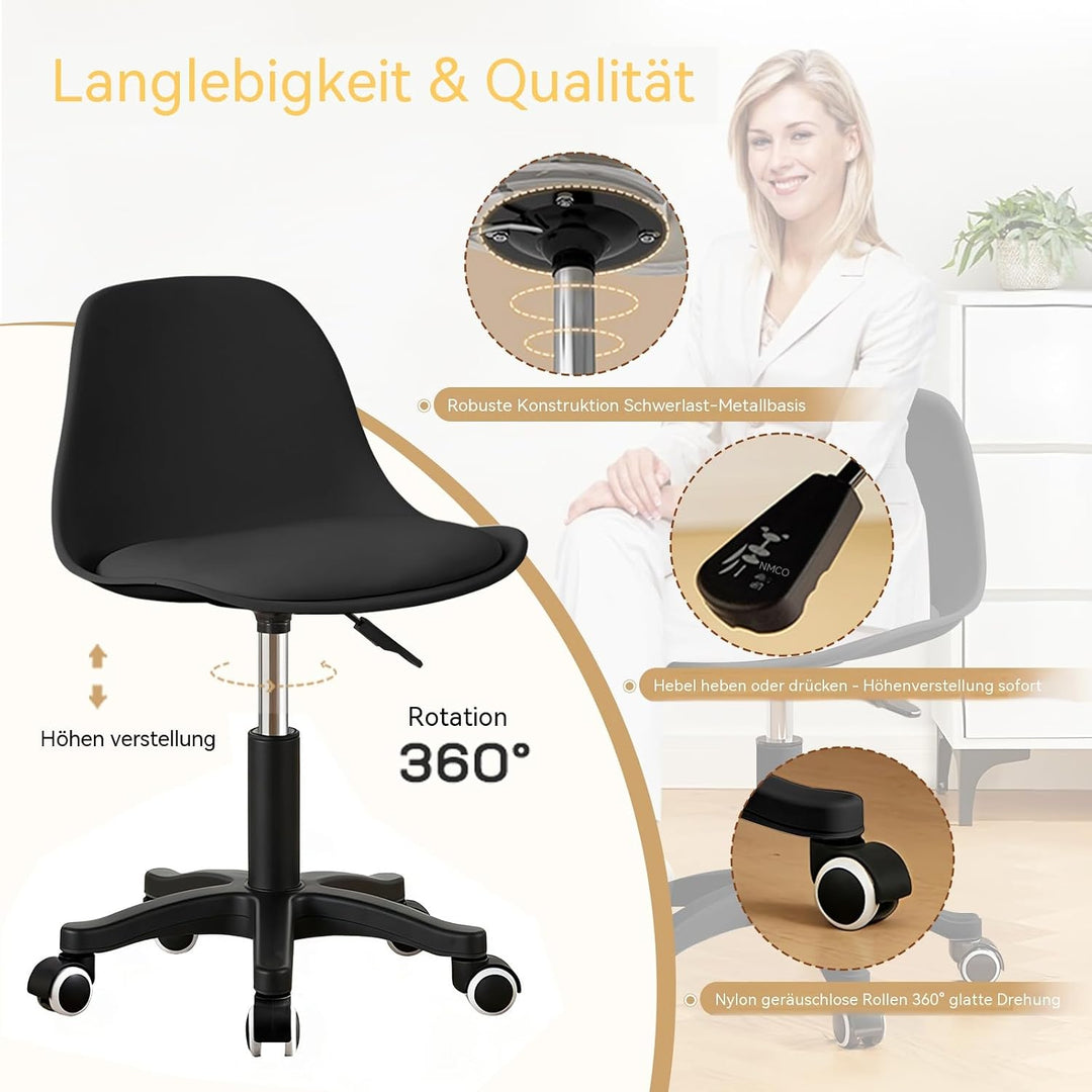 Kleiner Schreibtischstuhl ohne Armlehnen, höhenverstellbarer Home-Office-Stuhl für Jugendliche Black