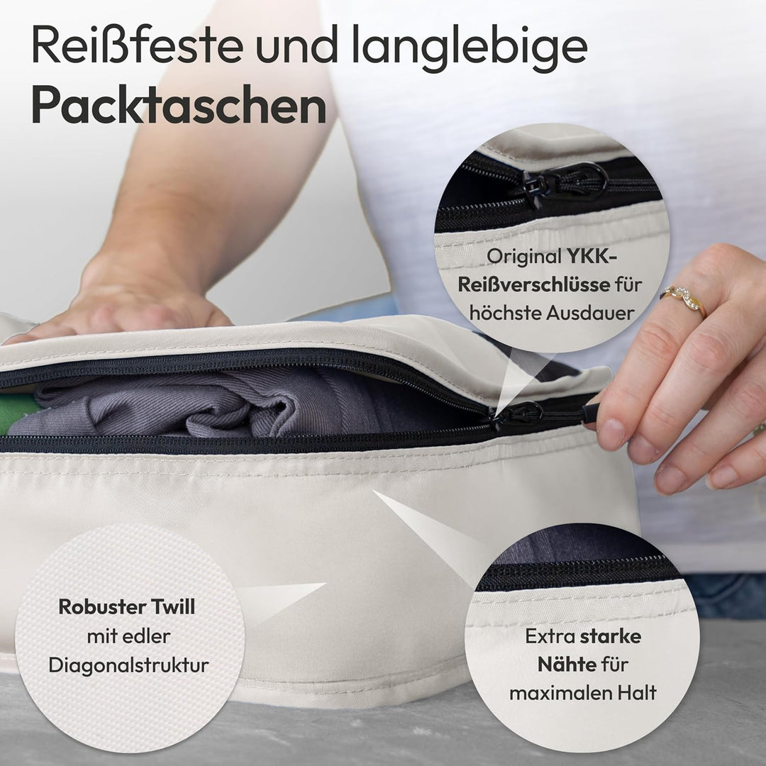 Koffer Organizer Set 5-teilig – Premium Packing Cubes aus robustem Twill mit YKK-Reissverschlüssen –