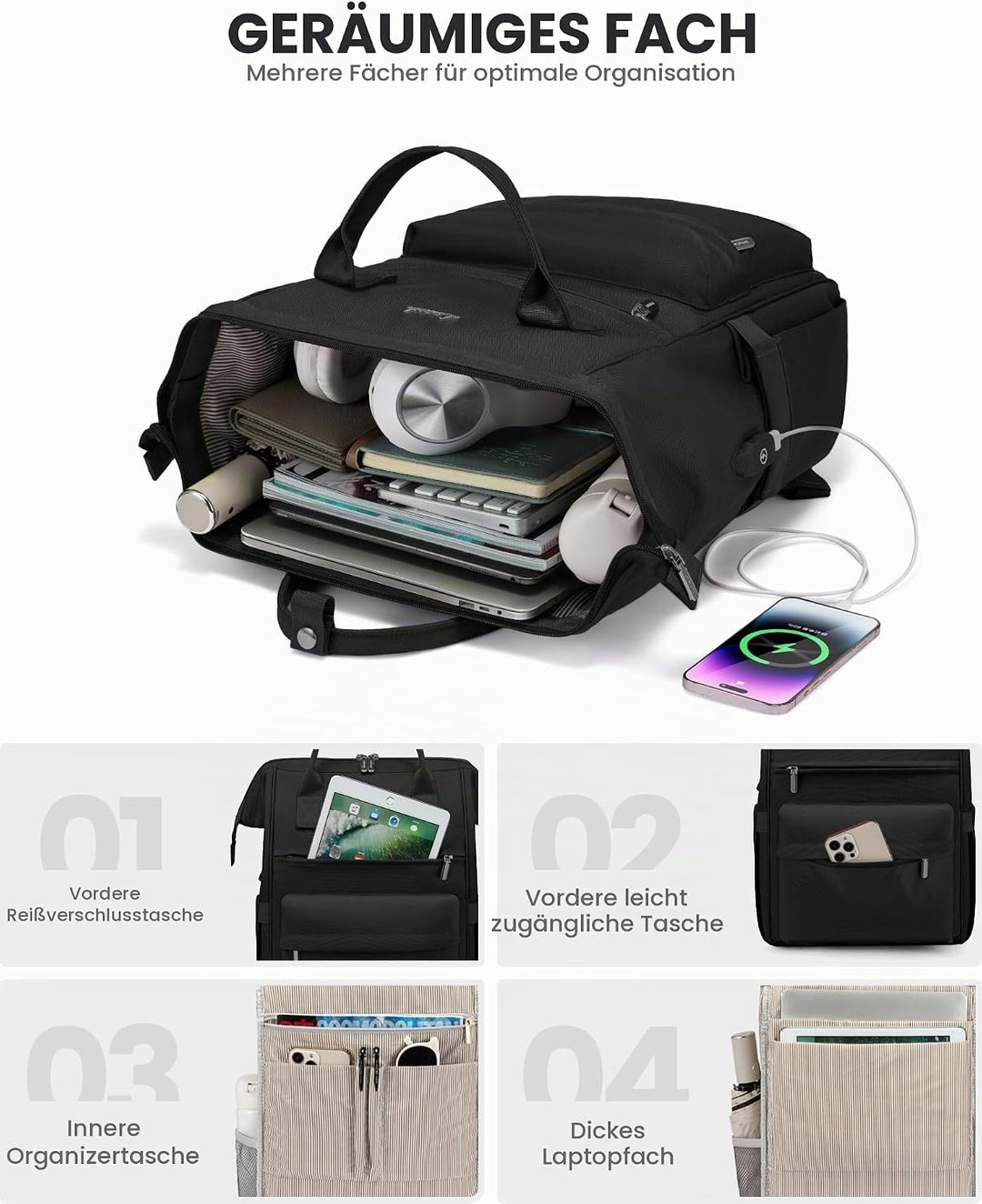 LOVEVOOK Schulrucksack Teenager Mädchen, 15,6 Zoll Laptop Schultasche Arbeitstasche Herren Damen, Wa