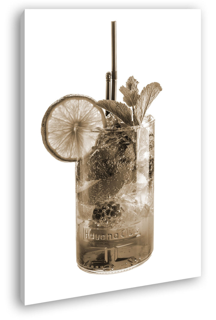 deyoli Cocktail Mojito Format: 80x60 Effekt: Sepia als Leinwand, Motiv fertig gerahmt auf Echtholzra