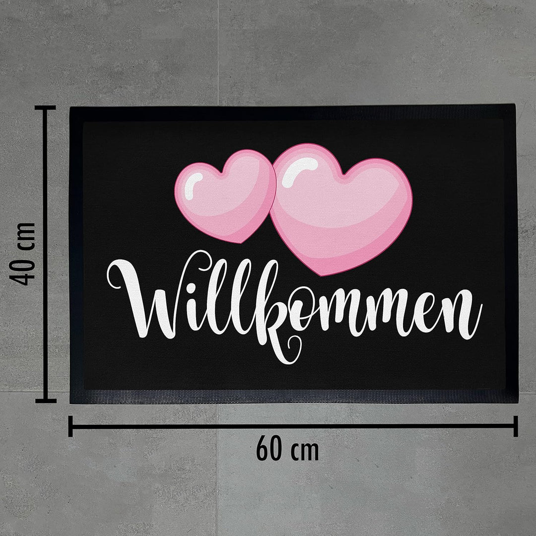 Trendation - Willkommen Fussmatte Herzen Grafik Geschenk Innen und Aussenbereich 60x40 cm