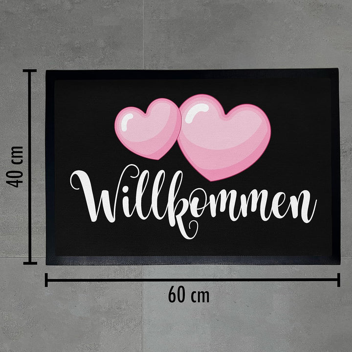 Trendation - Willkommen Fussmatte Herzen Grafik Geschenk Innen und Aussenbereich 60x40 cm