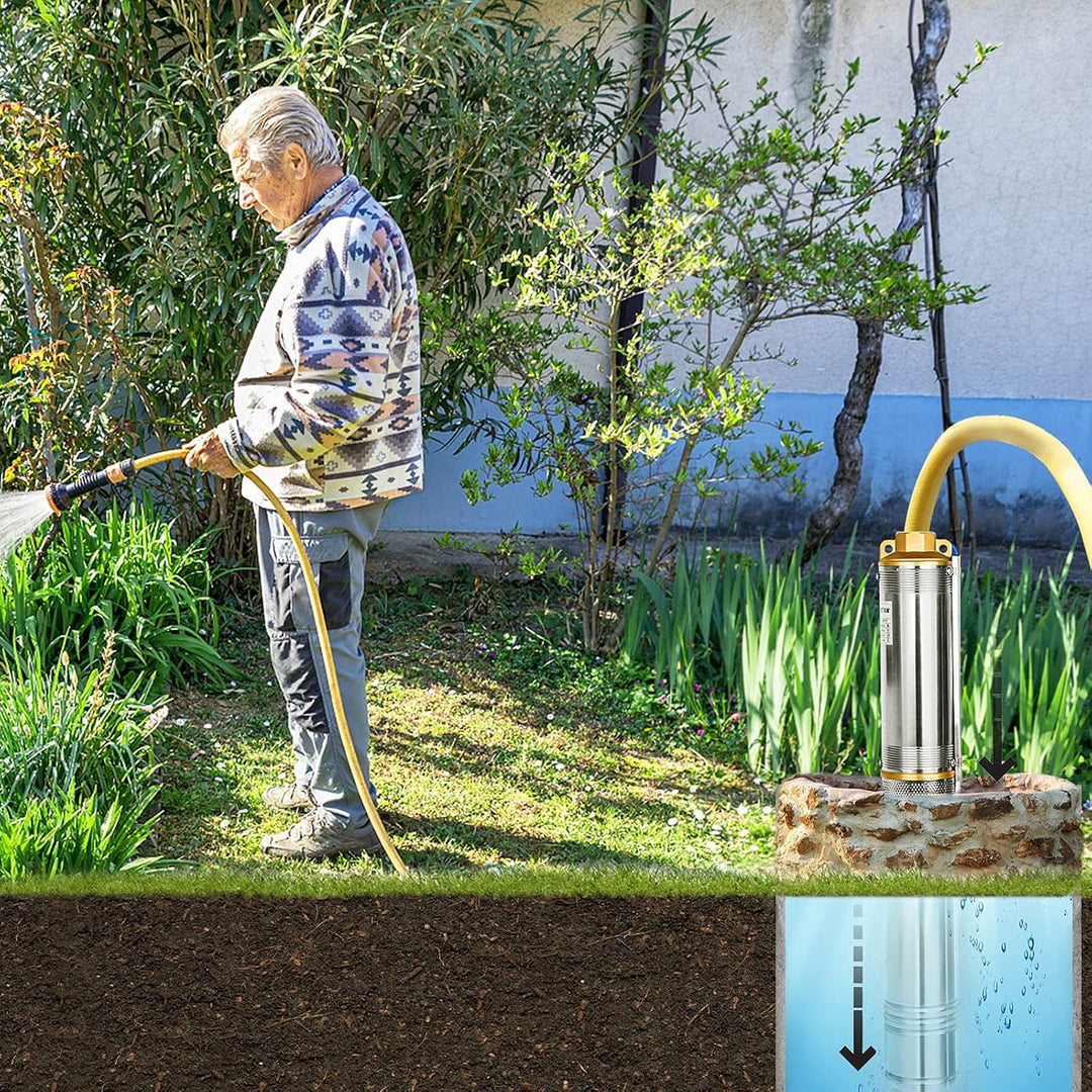 UISEBRT Tiefbrunnenpumpe Edelstahl Brunnenpumpen 0.37kW/0.5hp bis 4.000 l/h Fördermenge Tauchpumpe 3