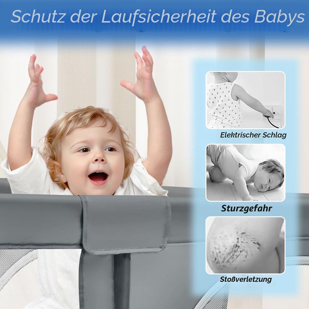 OHMG Laufgitter für Baby,Laufgitter Indoor&amp;Outdoor,Kippsicheres Kinder-Baby-Gitter,Kinderzaun mit An