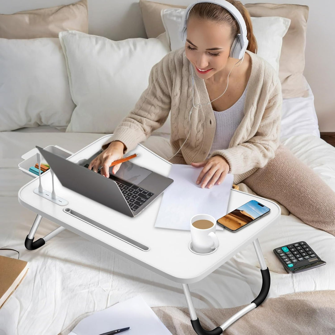 Klappbarer Laptop-Schreibtisch 60x40cm – Leichter, Multifunktionaler Bett Schreibtisch mit Kartensch