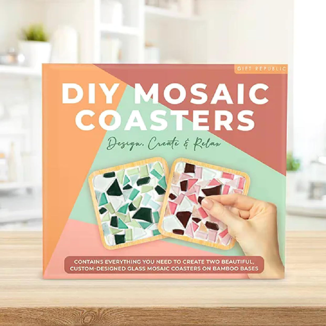 DIY Mosaik Untersetzer Kit - Machen Sie 2 Glasfliesen-Untersetzer, komplettes Bastelset mit Bambusba