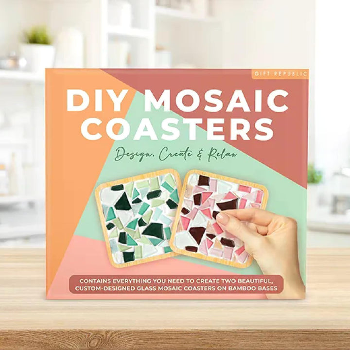 DIY Mosaik Untersetzer Kit - Machen Sie 2 Glasfliesen-Untersetzer, komplettes Bastelset mit Bambusba