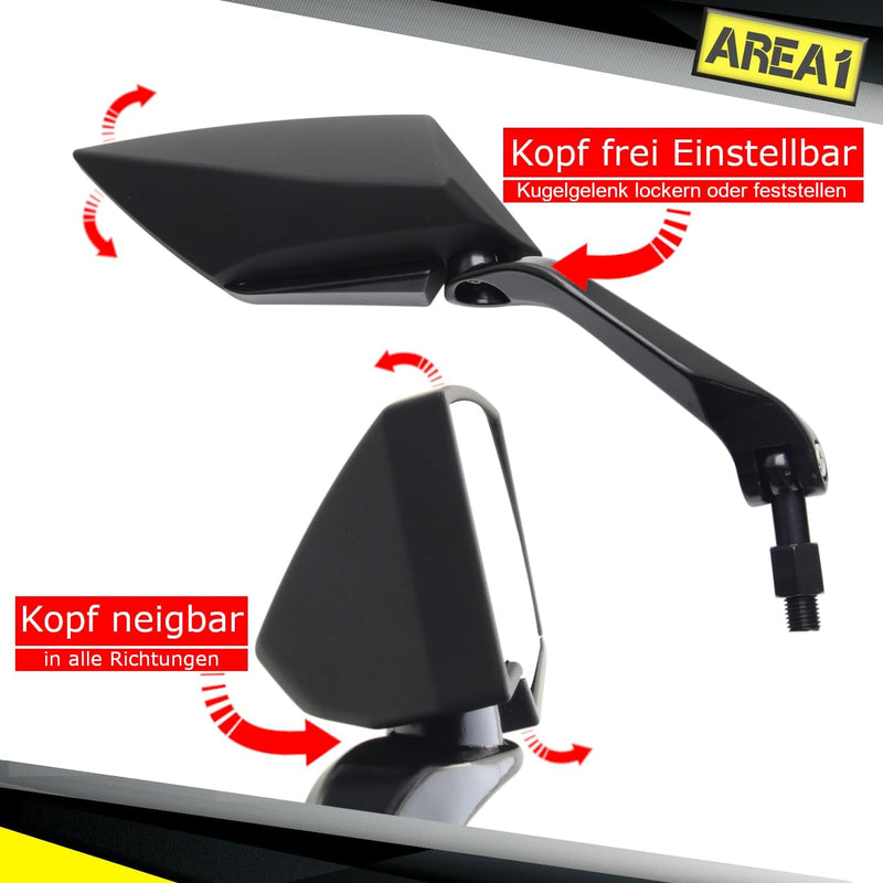 Area1 F1 Sport Motorradspiegel schwarz Motorrad Rückspiegel Set (rechts+links) 2xM10 Rechtsgewinde.