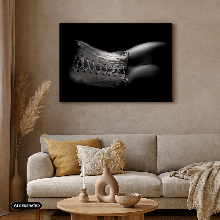 Bilder auf Leinwand Weiblicher Körper Leder Korsett Frau Leinwandbild 70x50cm Wandbilder Dekoration