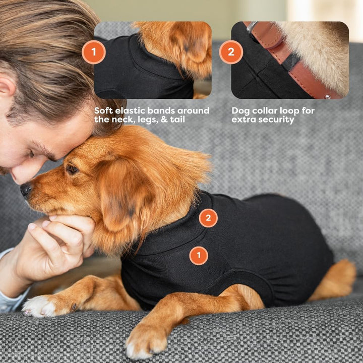 Suitical Recovery Suit Hund, XXL, Schwarz Schwarz XXL, Schwarz XXL