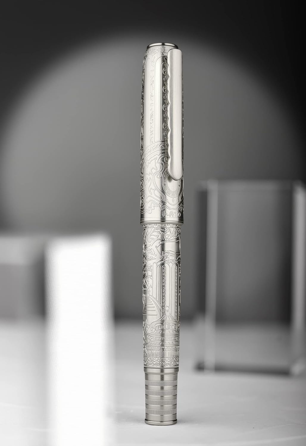Hongdian 100 Silber Steel Kolben Füllfederhalter, Iridium Medium Spitze Kalligraphie, Glatt Schreibs