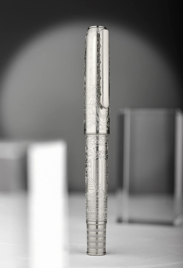 Hongdian 100 Silber Steel Kolben Füllfederhalter, Iridium Medium Spitze Kalligraphie, Glatt Schreibs