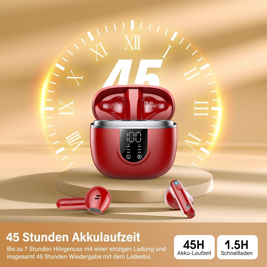 Bluetooth Kopfhörer, Kopfhörer Kabellos Bluetooth 5.4, Hi-Fi Sound in-Ear-Kopfhörer mit ENC Noise Ca