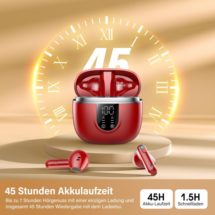 Bluetooth Kopfhörer, Kopfhörer Kabellos Bluetooth 5.4, Hi-Fi Sound in-Ear-Kopfhörer mit ENC Noise Ca