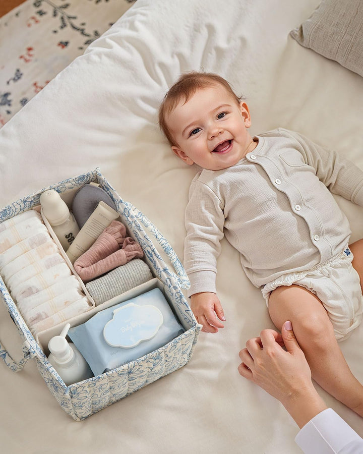 Blissful Diary Wickelkorb mit Blumenmuster, stilvoller Aufbewahrungskorb für Kinderzimmer, Geschenk