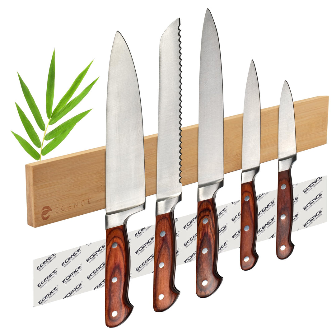 ECENCE Magnetleiste Messer selbstklebend 40cm - Messerleiste magnetisch aus Bambus-Holz mit starkem