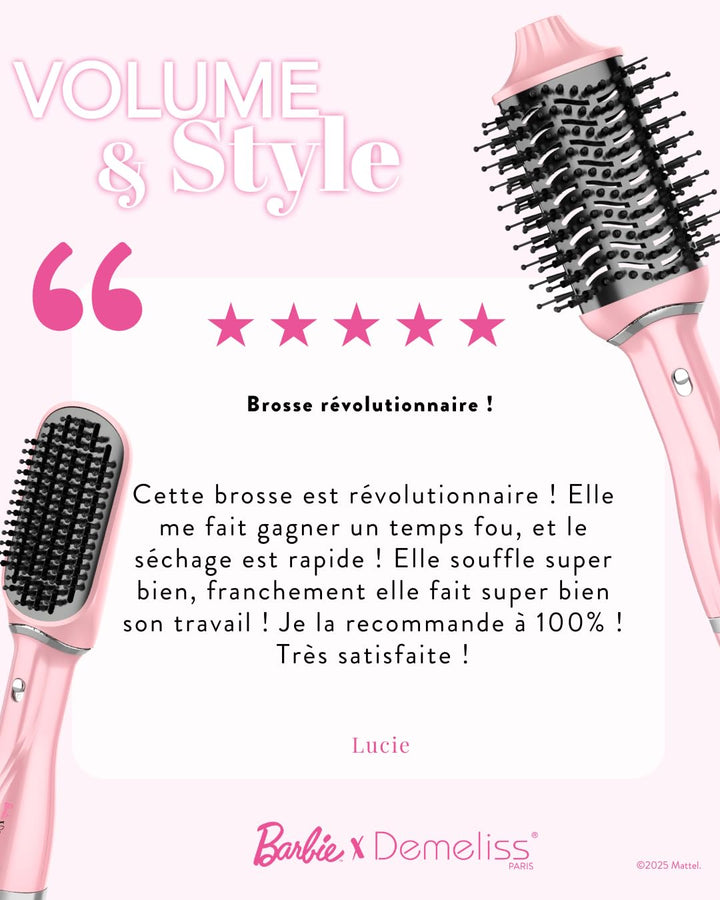Spazzola Asciugacapelli - Demeliss - Volume &amp; Style - Barbie Edition - 1200 W - 3 Temperature - Rosa