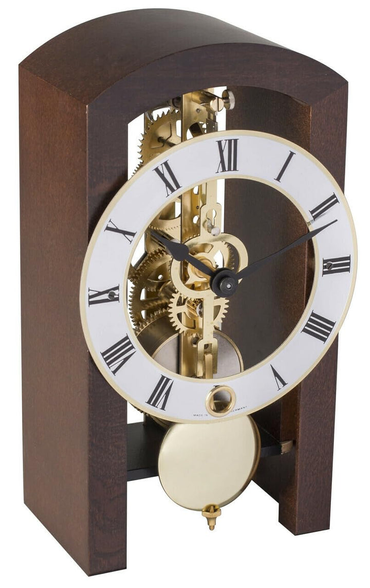 Hermle 23015-030721 Moderne Skelett-Tischuhr, Nussbaum Braun, 18cm x 9cm x 11cm, Nussbaum Braun