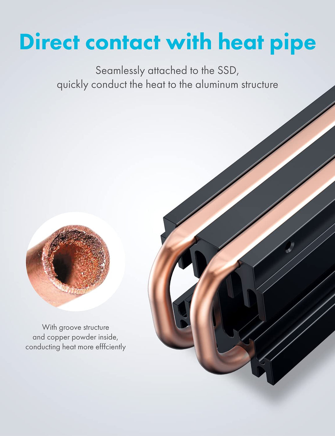 GRAUGEAR | Heatpipe Kühler mit Lüfter | Kühlköper für M.2 NVMe (2280) | aktive | 25mm PWM-Lüfter | g